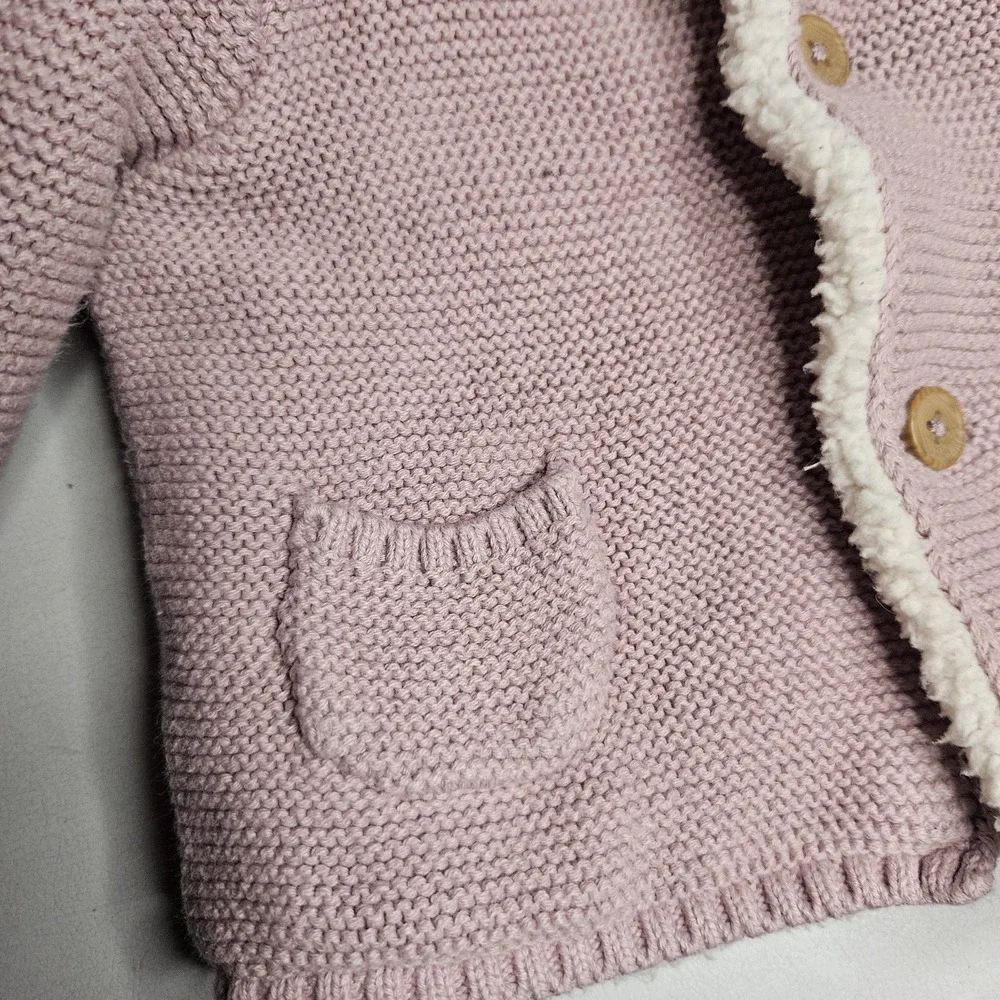 Carters Baby Coat 6 Months Pink Hooded‎ Knit Sherpa Lined Ears Jacket Sweater